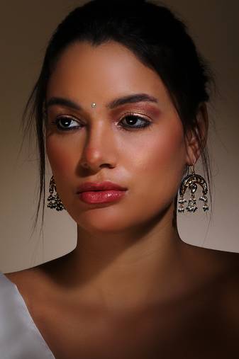 Blue, gold,and cream drop earring with kundan & pearls