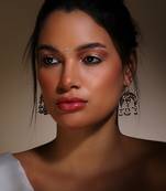 Blue, gold,and cream drop earring with kundan & pearls