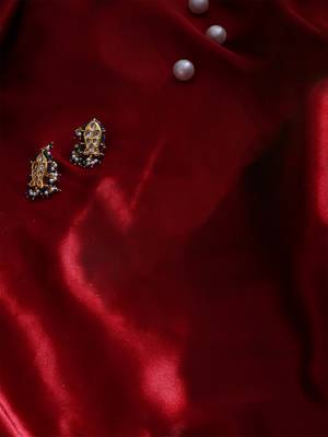 Blue & cream drop earring with kundan & pearls 2