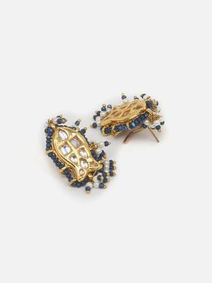 Blue & cream drop earring with kundan & pearls 4