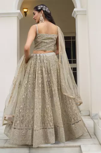  ivory sequins net lehenga set choli with dupatta