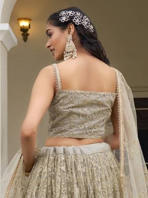  ivory sequins net lehenga set choli with dupatta 5