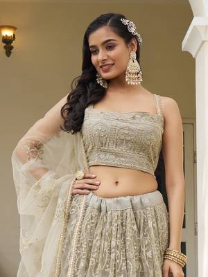  ivory sequins net lehenga set choli with dupatta 6