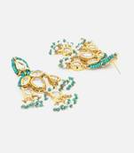 Green, white and cream drop earring with kundan & pearls