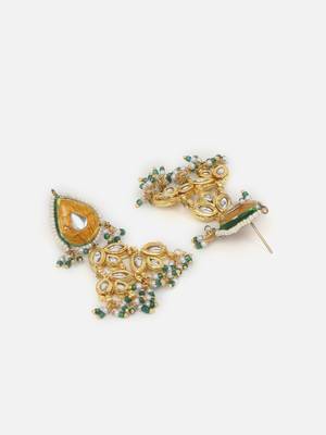 Orange & green drop earring with kundan & pearls 4