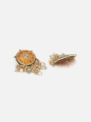 Peach & yellow drop earring with kundan & pearls 4