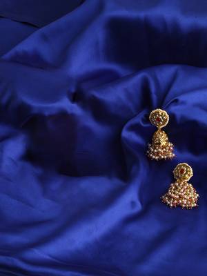 Red & cream jhumkas earring with kundan & american diamonds 2