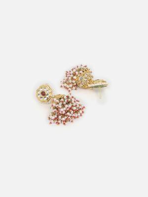 Red & cream jhumkas earring with kundan & american diamonds 4