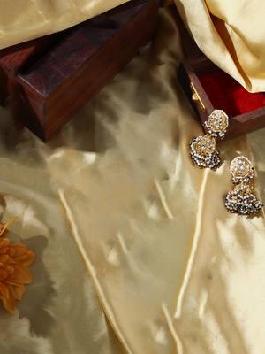Blue & cream jhumkas earring with kundan & american diamonds 2