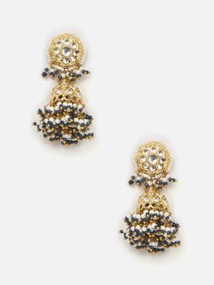 Blue & cream jhumkas earring with kundan & american diamonds 3