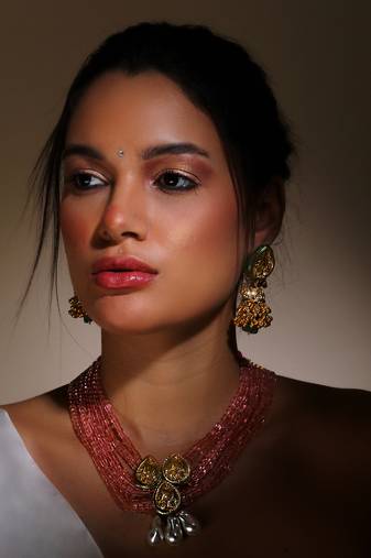 Green & cream jhumkas earring with kundan & american diamonds