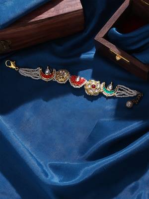 Red & pink adjustable bracelet with kundan & pearls 2