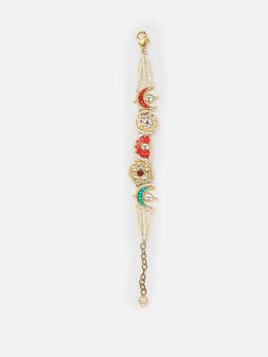 Red & pink adjustable bracelet with kundan & pearls 3