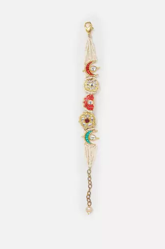 Red & pink adjustable bracelet with kundan & pearls