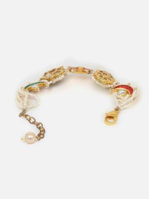 Red & pink adjustable bracelet with kundan & pearls 4