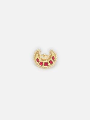Red gold and cream adjustable ring with kundan & pearls 3