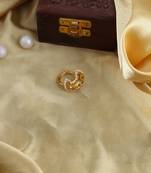 Gold and cream adjustable ring with kundan & pearls