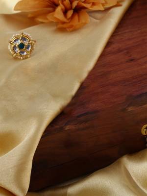 Green & cream adjustable ring with kundan & pearls 3