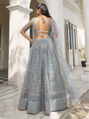 blue net hand embroidered lehenga 3