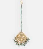 Green & cream maang tikka head jewellery with kundan & pearls