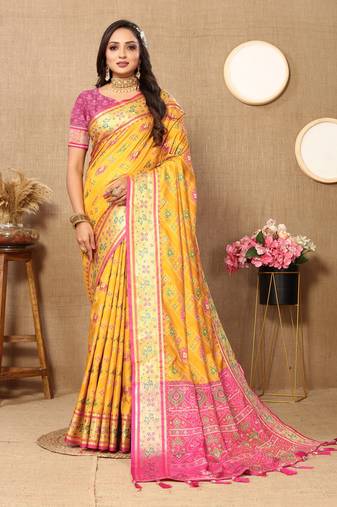 Vedant Vastram Women'S Mustard Color Kanjeevaram Patola Silk Blend Saree 