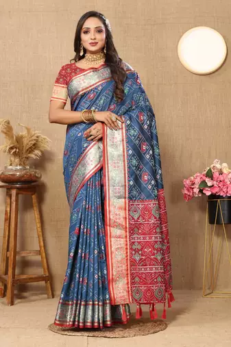 Vedant Vastram Women'S Navy Blue Color Kanjeevaram Patola Silk Blend Saree 