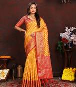 Vedant Vastram Women'S Mustard Color Kanjeevaram Organza Silk Blend Saree 