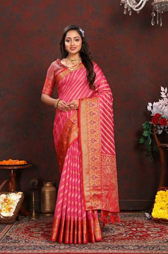 Vedant Vastram Women'S Tommeto Color Kanjeevaram Organza Silk Blend Saree 