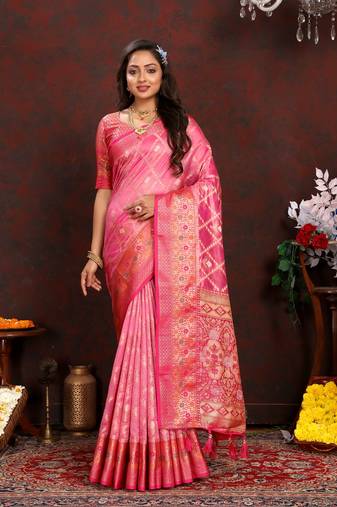 Vedant Vastram Women'S Pink Color Kanjeevaram Organza Silk Blend Saree 