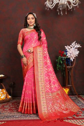 Vedant Vastram Women'S Tommeto Color Kanjeevaram Organza Silk Blend Saree 