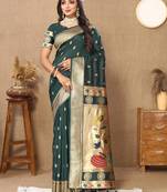 Vedant Vastram Women'S Bottle Green Color Paithani Silk Blend Saree 