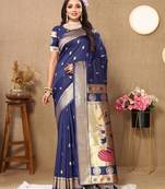 Vedant Vastram Women'S Navy Blue Color Paithani Silk Blend Saree 