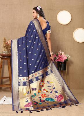 Vedant Vastram Women'S Navy Blue Color Paithani Silk Blend Saree  5