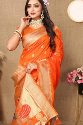 Vedant Vastram Women'S Orange Color Paithani Silk Blend Saree  6
