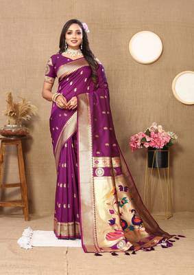 Vedant Vastram Women'S Purple Color Paithani Silk Blend Saree  3