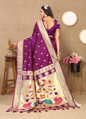Vedant Vastram Women'S Purple Color Paithani Silk Blend Saree  5