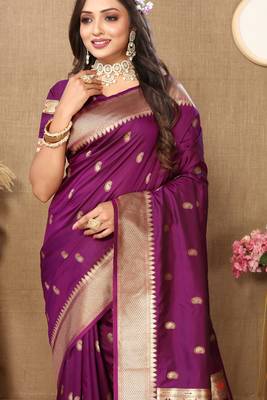 Vedant Vastram Women'S Purple Color Paithani Silk Blend Saree  6