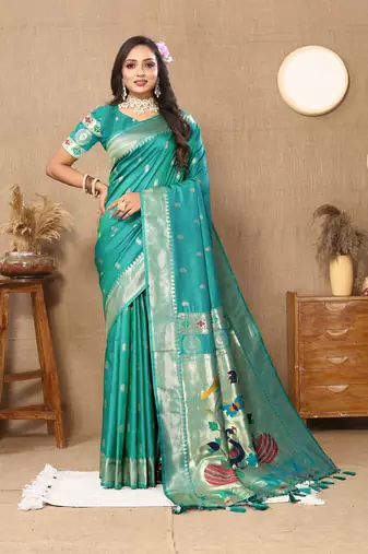 Vedant Vastram Women'S See Green Color Paithani Silk Blend Saree 