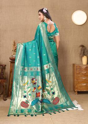 Vedant Vastram Women'S See Green Color Paithani Silk Blend Saree  4