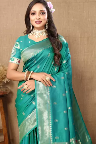 Vedant Vastram Women'S See Green Color Paithani Silk Blend Saree 