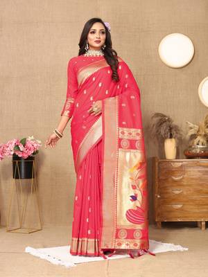 Vedant Vastram Women'S Tommeto Color Paithani Silk Blend Saree  1