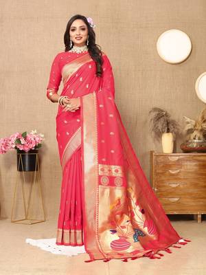 Vedant Vastram Women'S Tommeto Color Paithani Silk Blend Saree  3