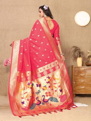 Vedant Vastram Women'S Tommeto Color Paithani Silk Blend Saree  5