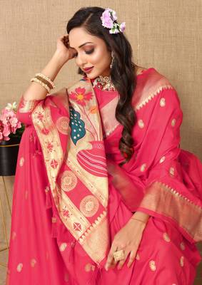 Vedant Vastram Women'S Tommeto Color Paithani Silk Blend Saree  6