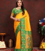 Vedant Vastram Women'S Mustard Color Paithani Silk Blend Saree 