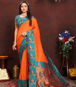Vedant Vastram Women'S Orange Color Paithani Silk Blend Saree 