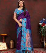 Vedant Vastram Women'S Violet Color Paithani Silk Blend Saree 