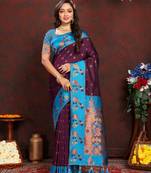 Vedant Vastram Women'S Wine Color Paithani Silk Blend Saree 