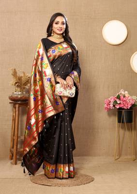 Vedant Vastram Women'S Black Color Paithani Silk Blend Saree  4
