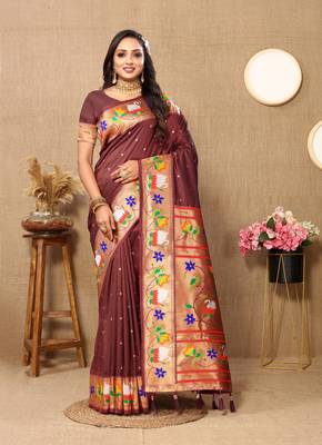 Vedant Vastram Women'S Brown Color Paithani Silk Blend Saree  1